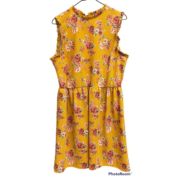 Xhiliration Dresses & Skirts - Mustard  yellow floral dress, SZ XL